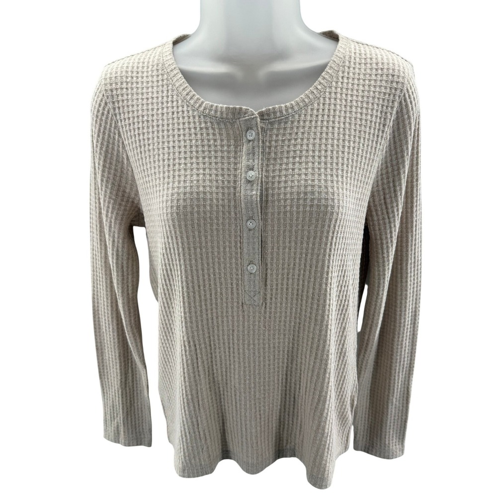 J.Crew Womens Oatmeal Heather Waffle Knit Long Sleeve Henley Top XSmall NEW